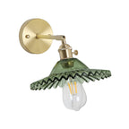 Industrial Bowl Wall Lighting Fixture 1 Bulb Green Glass Wall Light in Brass