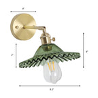 Industrial Bowl Wall Lighting Fixture 1 Bulb Green Glass Wall Light in Brass