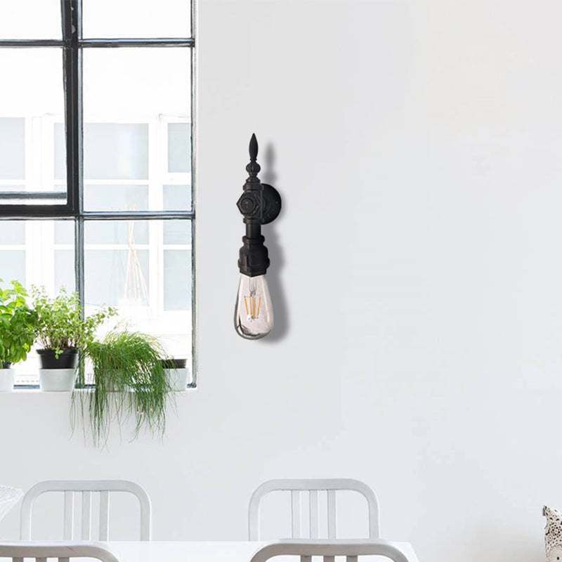 Open Bulb Dining Room Wall Lamp Vintage Style Metal 1 Head Black Wall Lamp Sconces with On/Off Switch