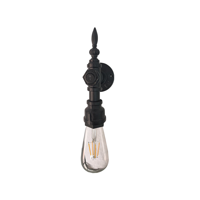 Open Bulb Dining Room Wall Lamp Vintage Style Metal 1 Head Black Wall Lamp Sconces with On/Off Switch
