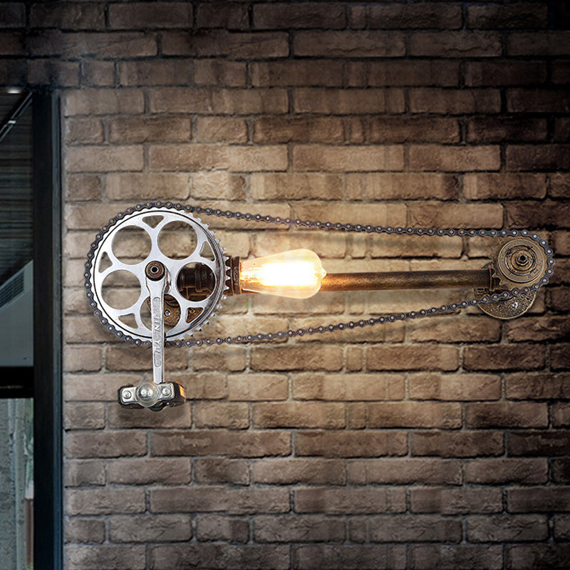 Iron Gear Bicycle Wall Lamp Stock 1 Light Restaurant Wall Mounted Lamp in Bronze with Pipe Arm