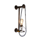 Iron Gear Bicycle Wall Lamp Stock 1 Light Restaurant Wall Mounted Lamp in Bronze with Pipe Arm