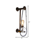Iron Gear Bicycle Wall Lamp Stock 1 Light Restaurant Wall Mounted Lamp in Bronze with Pipe Arm