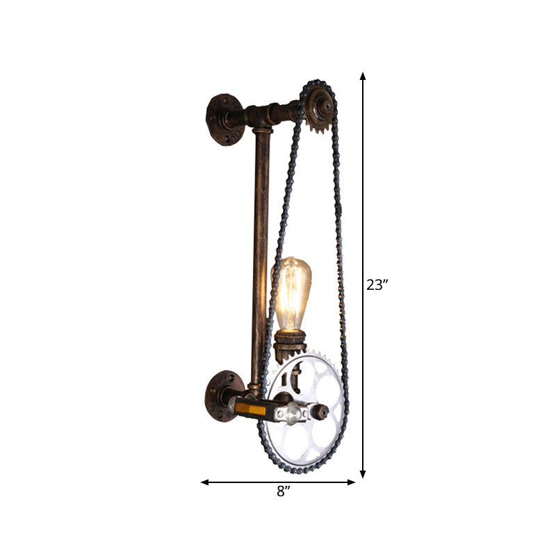 Iron Gear Bicycle Wall Lamp Stock 1 Light Restaurant Wall Mounted Lamp in Bronze with Pipe Arm