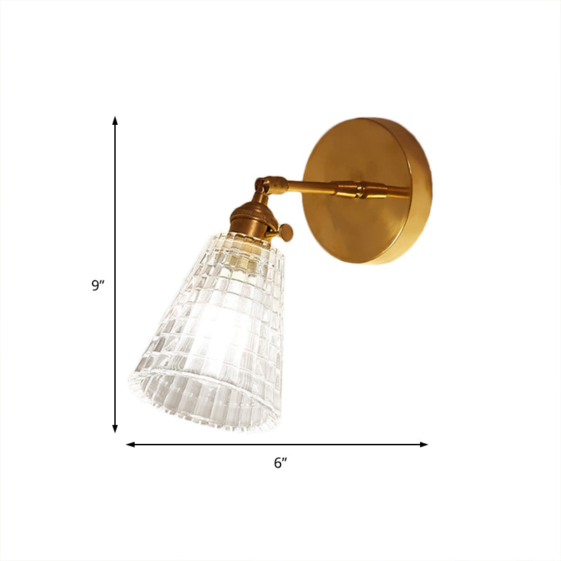 Tapered Living Room Wall Light Fixture Industrial Clear Prism Glass 1 Light Brass Wall Lamp