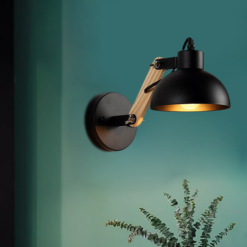 Nordic Splicing Rotatable Wall Lamp 1-Light Metal Wall Lamp Lighting with Bowl Shade in Black/White-Wood