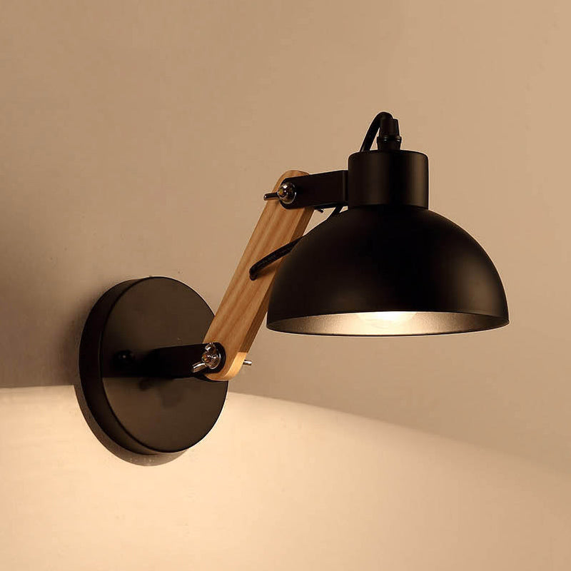 Nordic Splicing Rotatable Wall Lamp 1-Light Metal Wall Lamp Lighting with Bowl Shade in Black/White-Wood