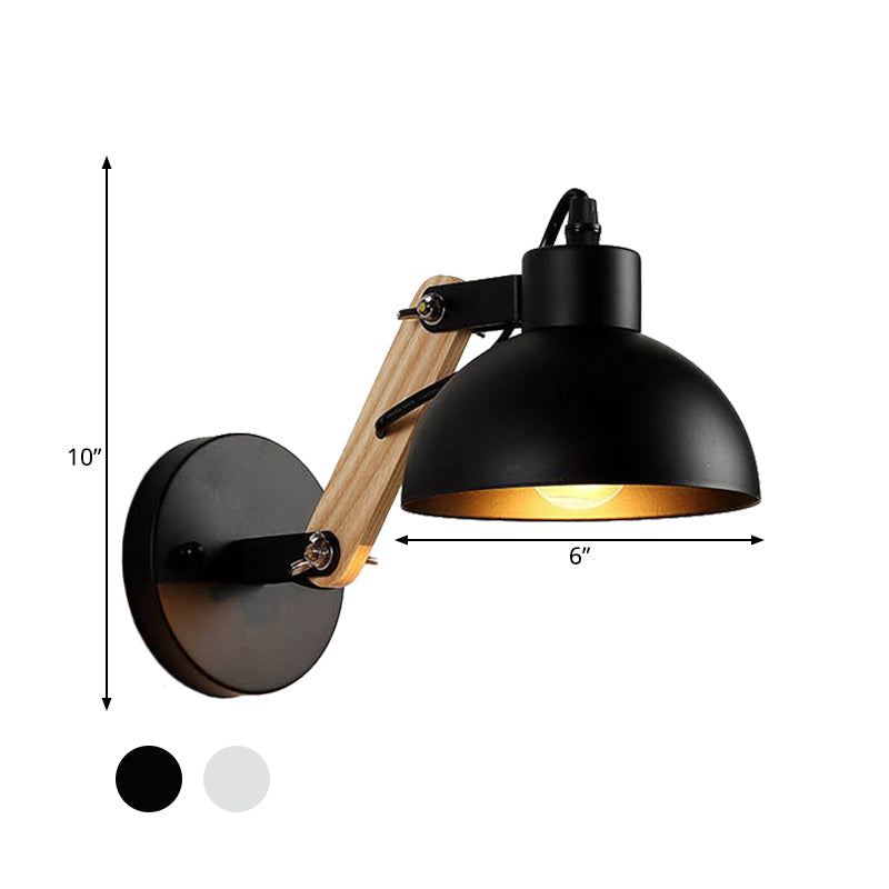 Nordic Splicing Rotatable Wall Lamp 1-Light Metal Wall Lamp Lighting with Bowl Shade in Black/White-Wood