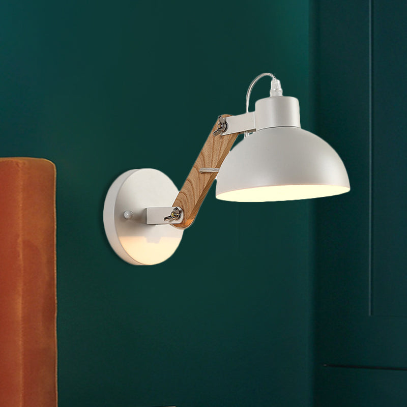 Nordic Splicing Rotatable Wall Lamp 1-Light Metal Wall Lamp Lighting with Bowl Shade in Black/White-Wood