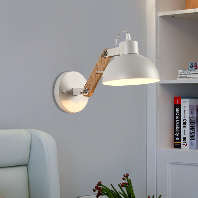 Nordic Splicing Rotatable Wall Lamp 1-Light Metal Wall Lamp Lighting with Bowl Shade in Black/White-Wood