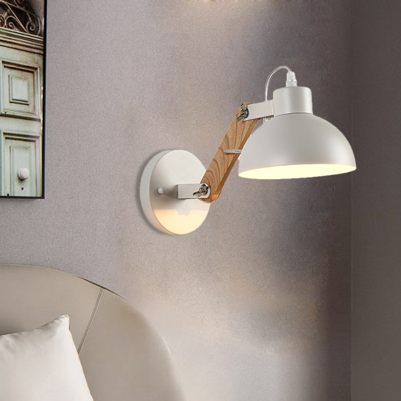 Nordic Splicing Rotatable Wall Lamp 1-Light Metal Wall Lamp Lighting with Bowl Shade in Black/White-Wood