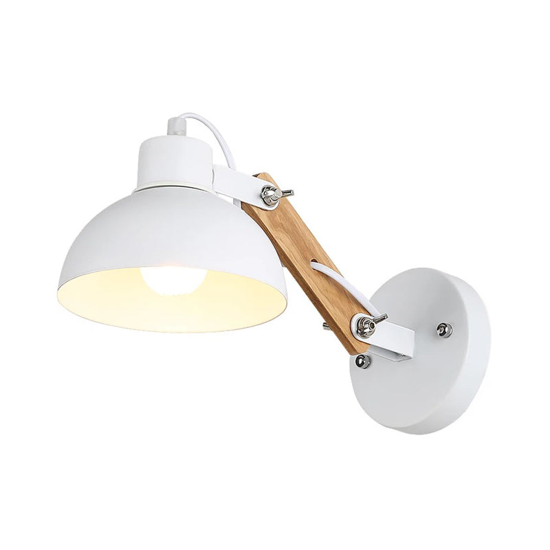 Nordic Splicing Rotatable Wall Lamp 1-Light Metal Wall Lamp Lighting with Bowl Shade in Black/White-Wood