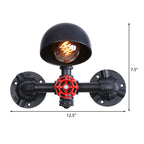 Steampunk Dome Wall Lamp Fixture with Valve Wheel 1 Head Metallic Wall Light in Black for Living Room