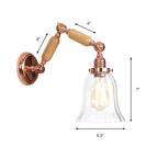 Single beam wall light with flared shade clear prismatic glass farmhouse bedroom wall light fixture
