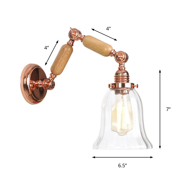 Single beam wall light with flared shade clear prismatic glass farmhouse bedroom wall light fixture