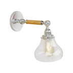 Wood One Light Wall Lamp Vintage Clear Glass Pear Lighting Fixture for Living Room, 8"/4"/6" L Wooden Arm