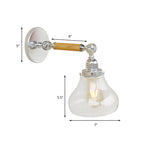 Wood One Light Wall Lamp Vintage Clear Glass Pear Lighting Fixture for Living Room, 8"/4"/6" L Wooden Arm