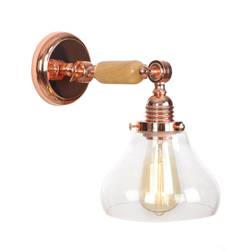 Pear-shaped living room wall lamp vintage clear glass 1 light rose gold wall lamp