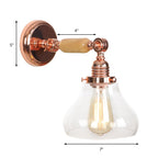 Pear-shaped living room wall lamp vintage clear glass 1 light rose gold wall lamp