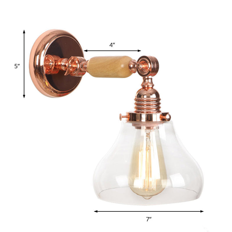 Pear-shaped living room wall lamp vintage clear glass 1 light rose gold wall lamp