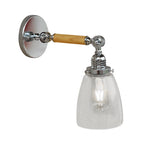 Single-layer wall lamp with dome shade clear glass industrial living room light, 8"/4"/6" L wood arm