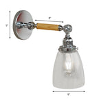 Single-layer wall lamp with dome shade clear glass industrial living room light, 8"/4"/6" L wood arm