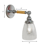 Single-layer wall lamp with dome shade clear glass industrial living room light, 8"/4"/6" L wood arm