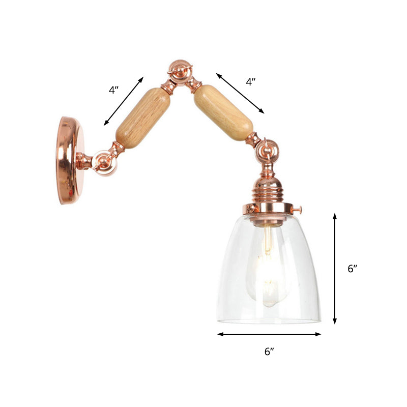 Tapered Clear Glass Wall Lamp Industrial Single Bulb Living Room Sconces Light in Rose Gold