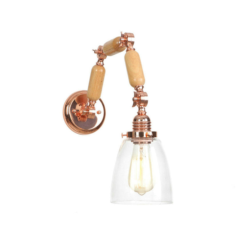 Rose Gold Single Light Concept Light Antique Clear Glass Tapered Lighting Fixture with Rotatable Arm