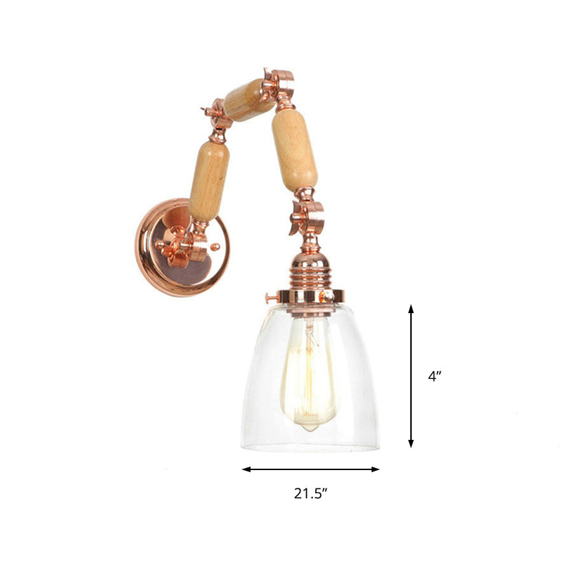 Rose Gold Single Light Concept Light Antique Clear Glass Tapered Lighting Fixture with Rotatable Arm