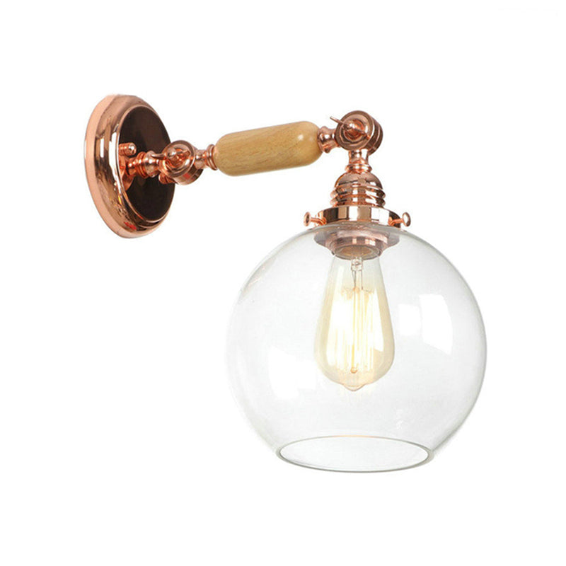 Orb Shade Clear Glass Wall Lamp Industrial Single Bulb Living Room Wall Light in Rose Gold