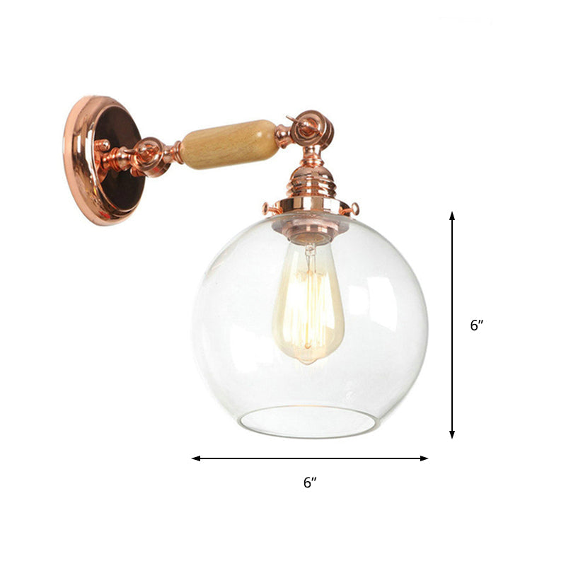 Orb Shade Clear Glass Wall Lamp Industrial Single Bulb Living Room Wall Light in Rose Gold