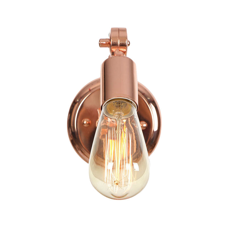 Rose Gold Armed Wall Light Retro Industrial Iron 1 Light Bathroom Rotatable Wall Lamp with Exposed Bulb