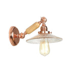 Ribbed Glass Pink Gold Wall Lamp Saucer 1-Light Industrial Wall Lamp Mounting for Living Room