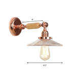 Ribbed Glass Pink Gold Wall Lamp Saucer 1-Light Industrial Wall Lamp Mounting for Living Room