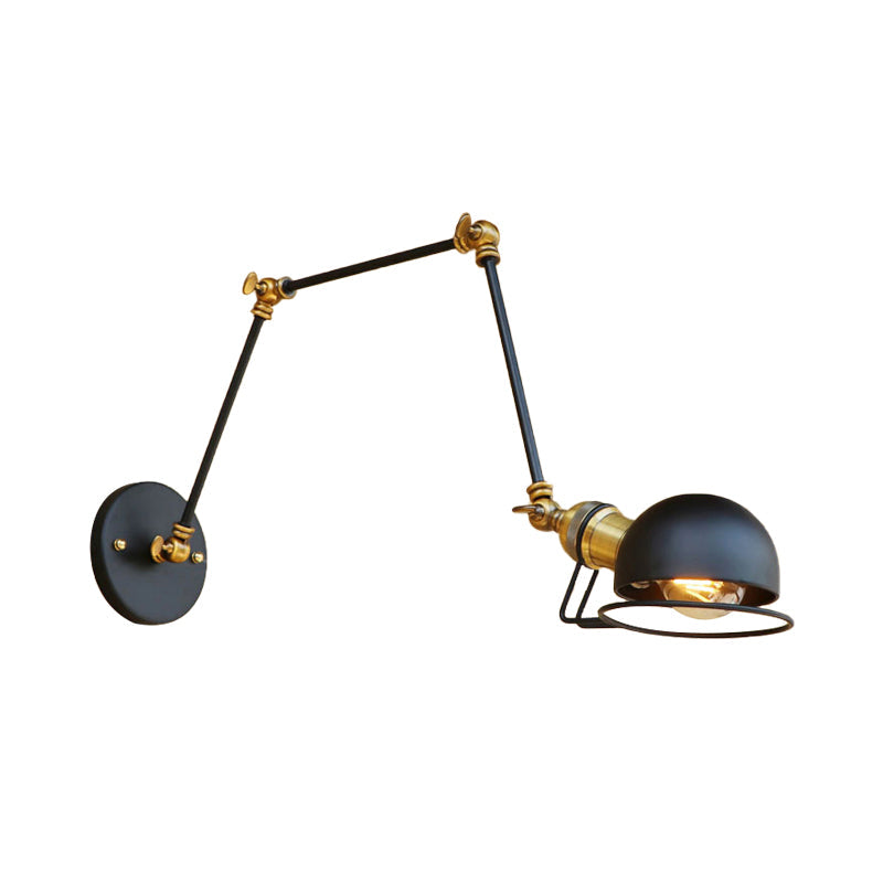 Vintage Industrial Bowl Wall Lamp 1 Light Iron Wall Lamp with Rotatable Arm in Black/Metal