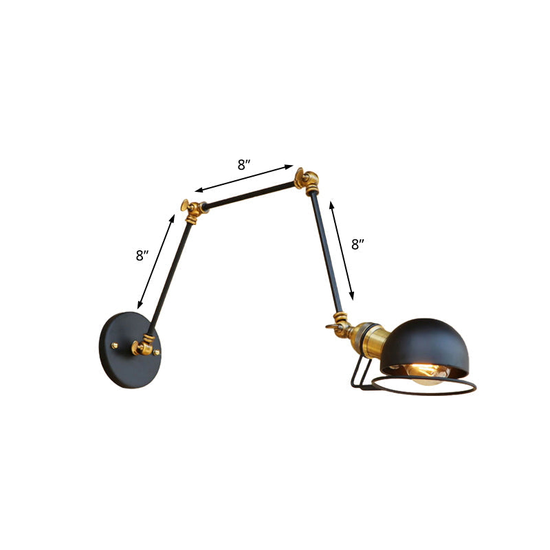 Vintage Industrial Bowl Wall Lamp 1 Light Iron Wall Lamp with Rotatable Arm in Black/Metal
