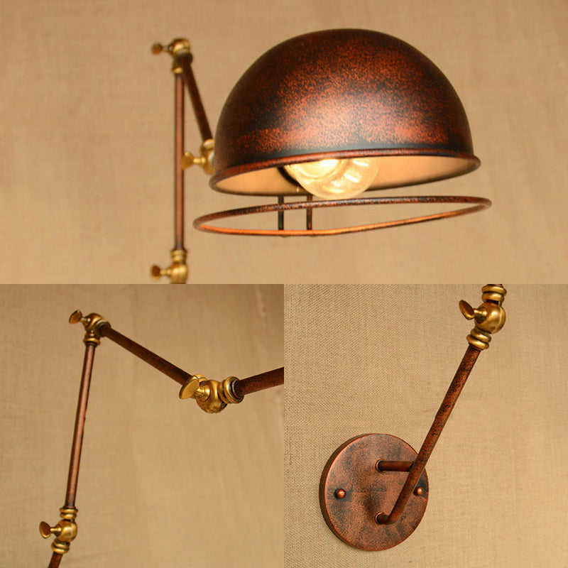 Vintage Industrial Bowl Wall Lamp 1 Light Iron Wall Lamp with Rotatable Arm in Black/Metal