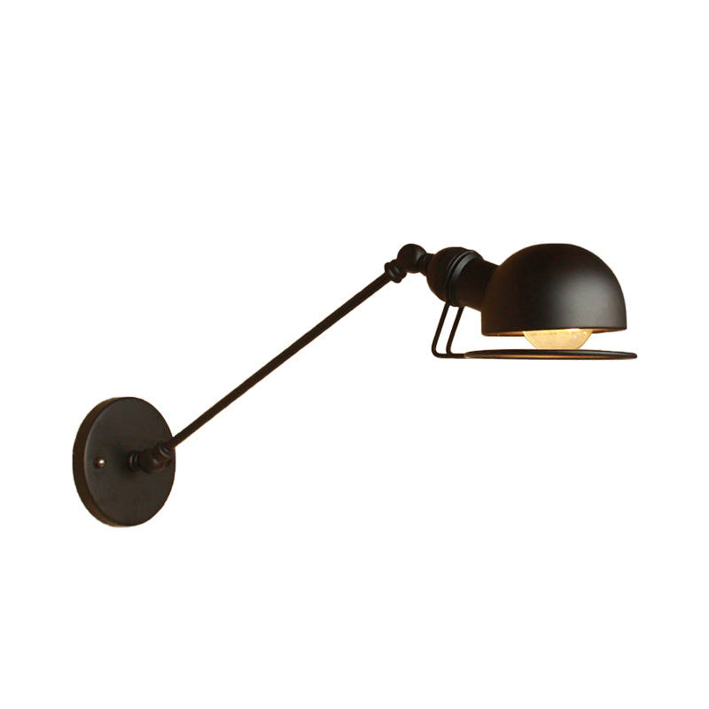 Vintage Industrial Bowl Wall Lamp 1 Light Iron Wall Lamp with Rotatable Arm in Black/Metal