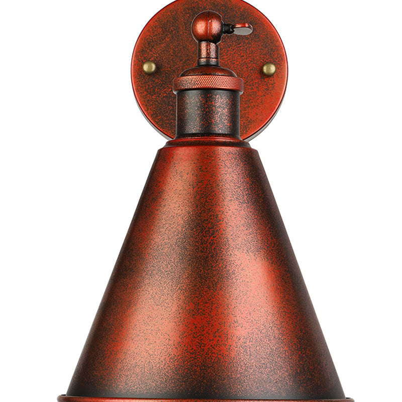 Black/Rust 1 Head Wall Lamp Farmhouse Style Wrought Iron Conical Adjustable Wall Light Fixture for Outdoor