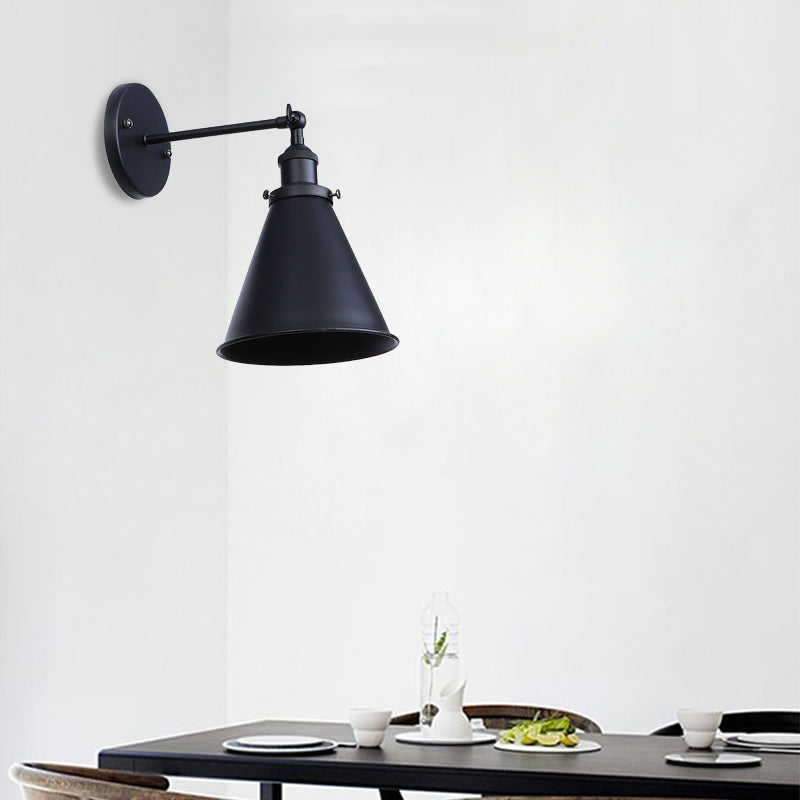 Black/Rust 1 Head Wall Lamp Farmhouse Style Wrought Iron Conical Adjustable Wall Light Fixture for Outdoor
