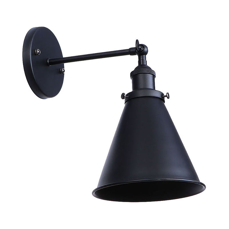 Black/Rust 1 Head Wall Lamp Farmhouse Style Wrought Iron Conical Adjustable Wall Light Fixture for Outdoor
