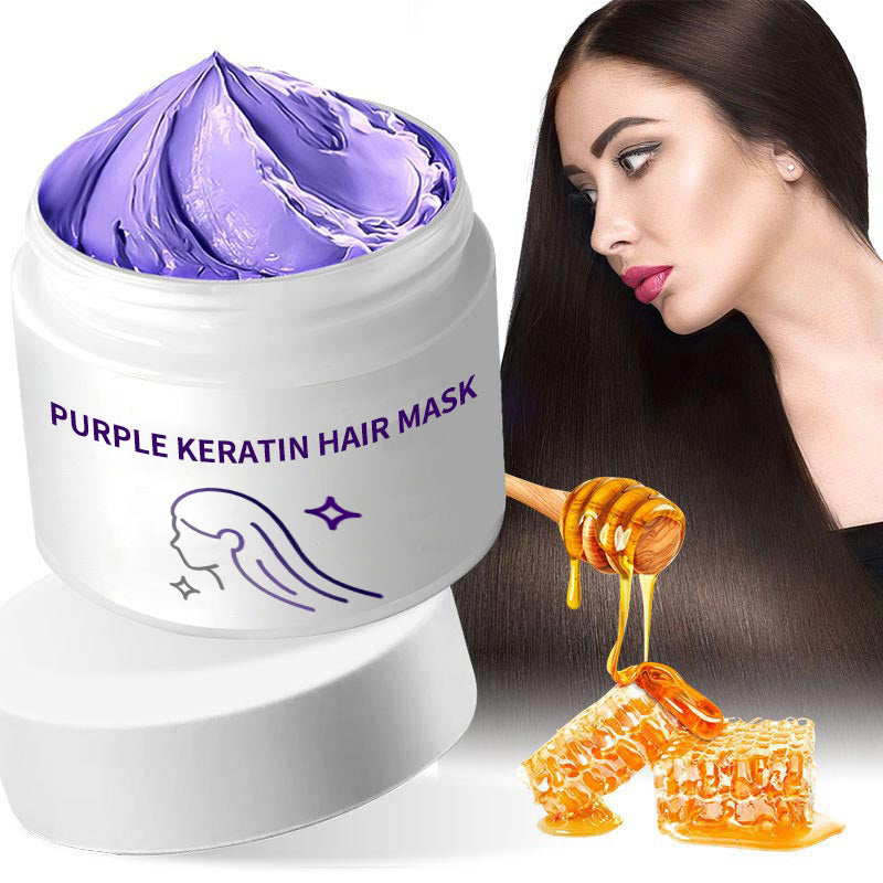 Purple keratin hair mask - locks in color and neutralizes brassiness and yellow tones for blonde silver-gray hair with light highlights