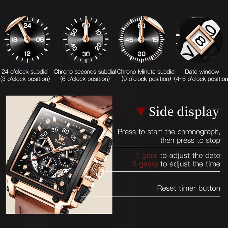 Olevs® Luminous Luxury Square Business Automatic Mechanical Watch