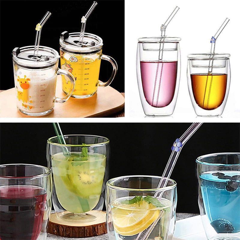 6 PCS Reusable Stained Glass Straws with Cleaning Brush