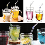 6 PCS Reusable Stained Glass Straws with Cleaning Brush