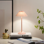 Contemporary Scandinavian rechargeable iron fabric cone pleated LED table lamp for bedside