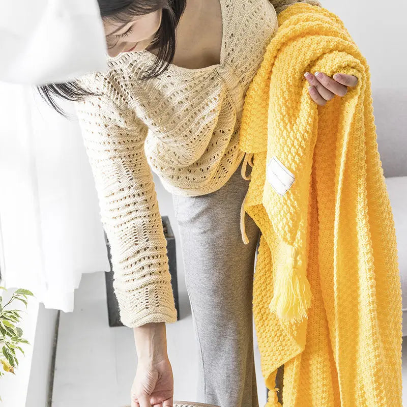 NordiWrap Knitted Wool Blanket with Tassels | Nordic Design | Cozy & Elegant | Perfect for Home