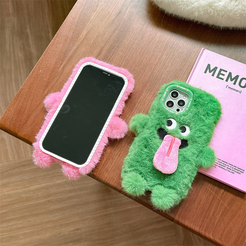 Funny Tongue Sticking Out Plush Phone Case For iPhone