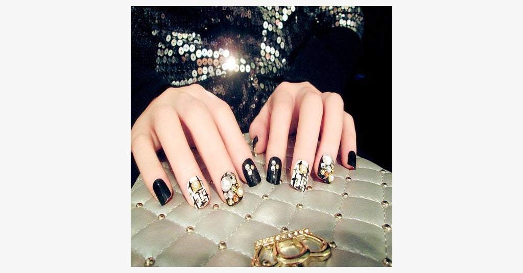 Black Rhinestone Nails
